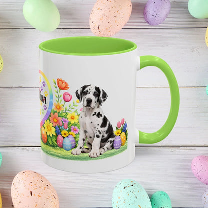 Shop our great dane harlequin puppy easter mug featuring the 11oz style option from MySisterIsASurvivor.