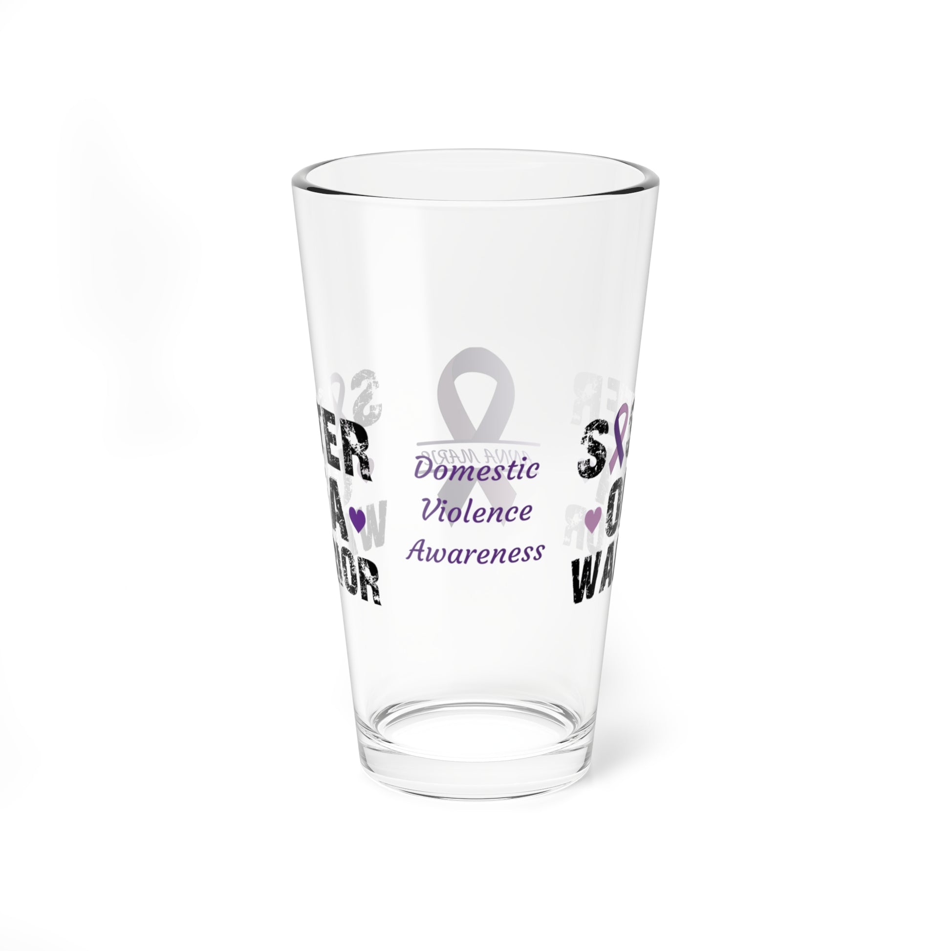 Sister of a Warrior: Personalized Domestic Violence Awareness Warrior Pint Glass - Proud Family Member