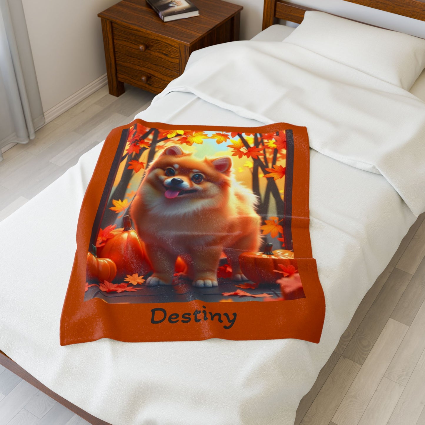Orange Pomeranian velveteen plush blanket, cozy pet parent throw blanket, fluffy soft dog lover home accent