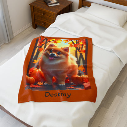 Orange Pomeranian velveteen plush blanket, cozy pet parent throw blanket, fluffy soft dog lover home accent