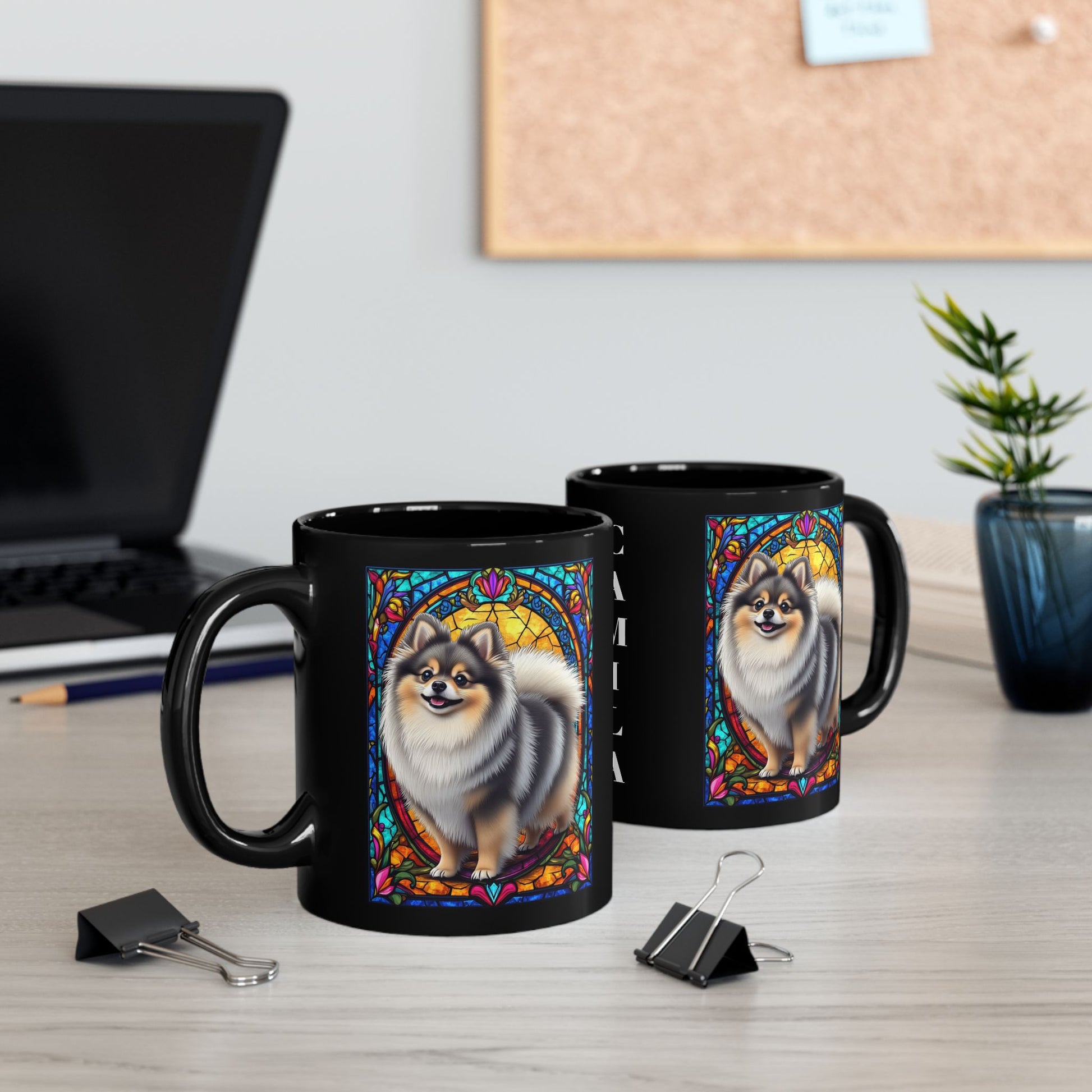 Wolf sable Pomeranian personalized name coffee mug