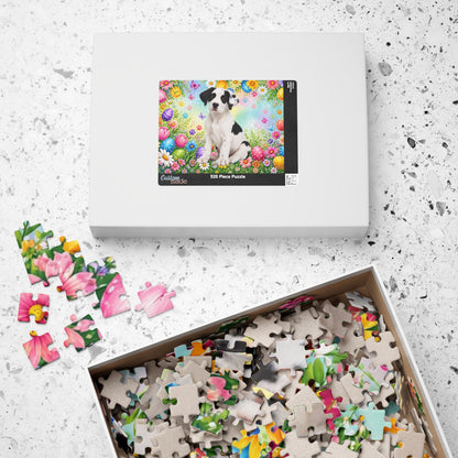 Great Dane (Piebald) Easter Puppy Puzzle - Spring Garden with Eggs, Tulips, and Daisies