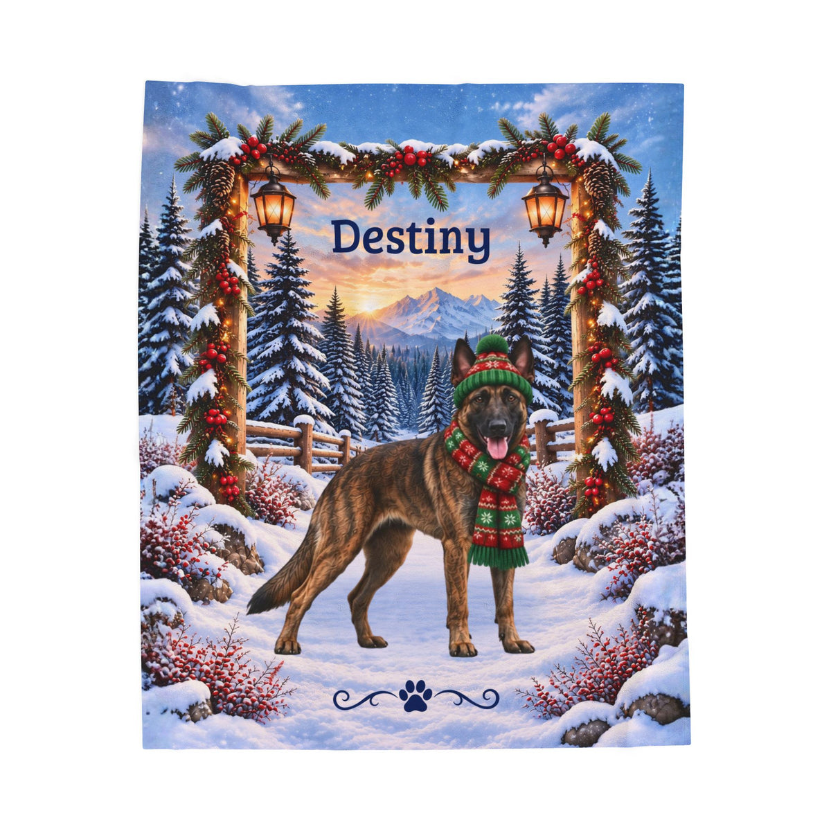 Belgian Malinois (Brindle Coat) - Personalized Dog Name Blanket, Woodland Winter Throw for Mali Fans