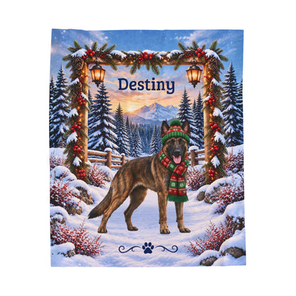 Belgian Malinois (Brindle Coat) - Personalized Dog Name Blanket, Woodland Winter Throw for Mali Fans