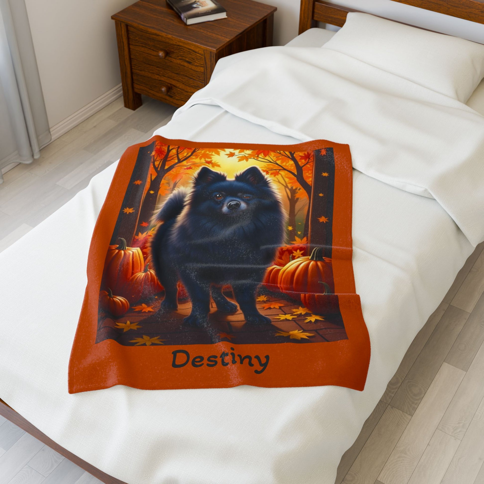 Blue Pomeranian velveteen plush blanket, soft and warm dog lover throw, perfect cozy home accent gift idea