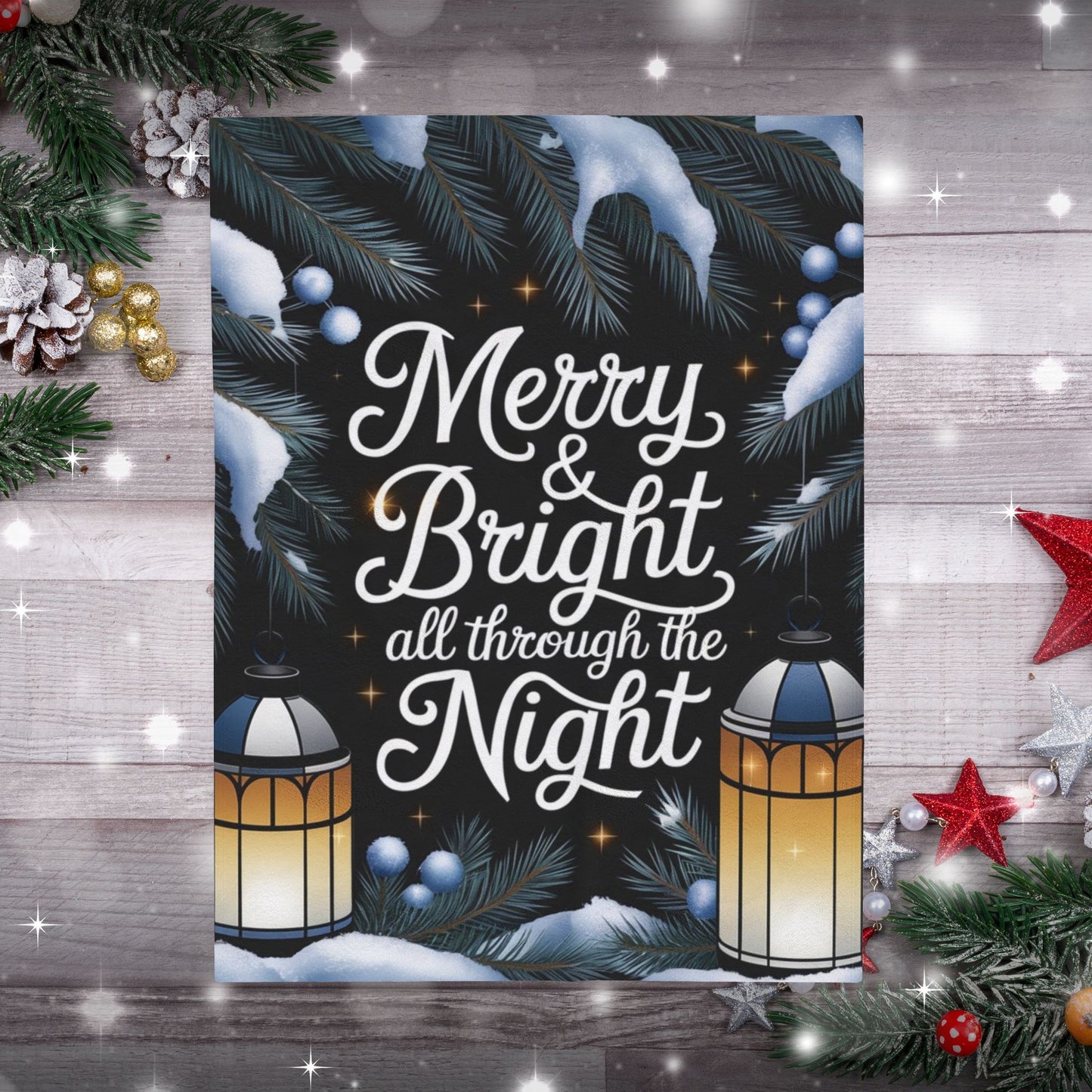 Cozy Christmas blanket “Merry & Bright, All Through the Night” festive throw for comfort and joy