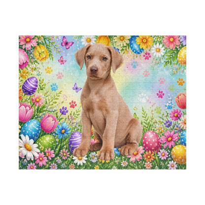 Doberman (Fawn) Easter Puppy Puzzle - Wildflowers, Painted Eggs, and Spring Butterflies