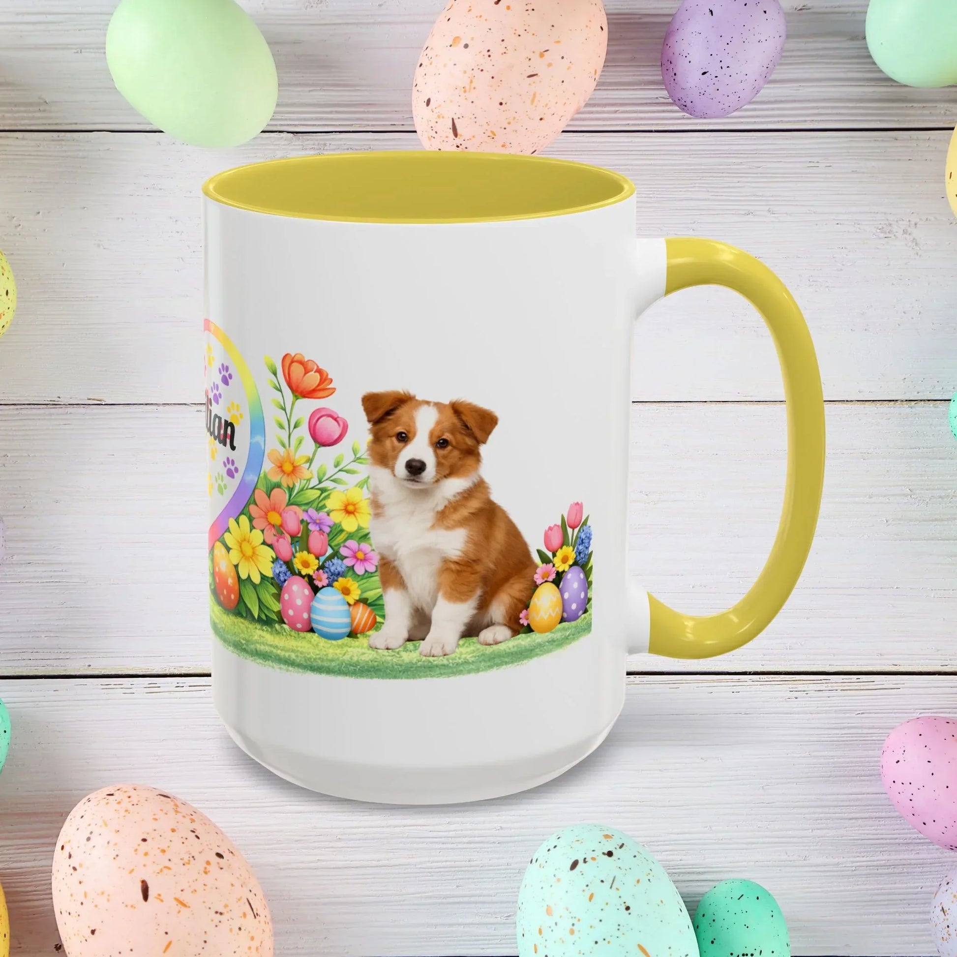 Shop our premium border collie red white puppy easter mug from MySisterIsASurvivor.