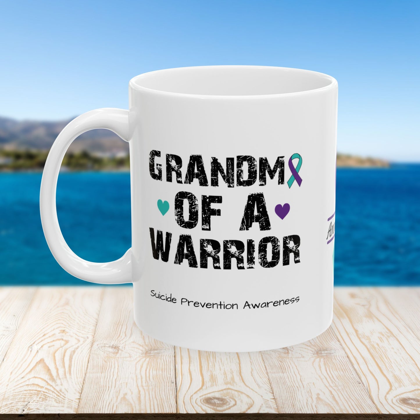 Grandma of a Warrior - Personalized Suicide Prevention Awareness Gift, Empowerment and Resilience Ceramic Mug, Support for Survivors
