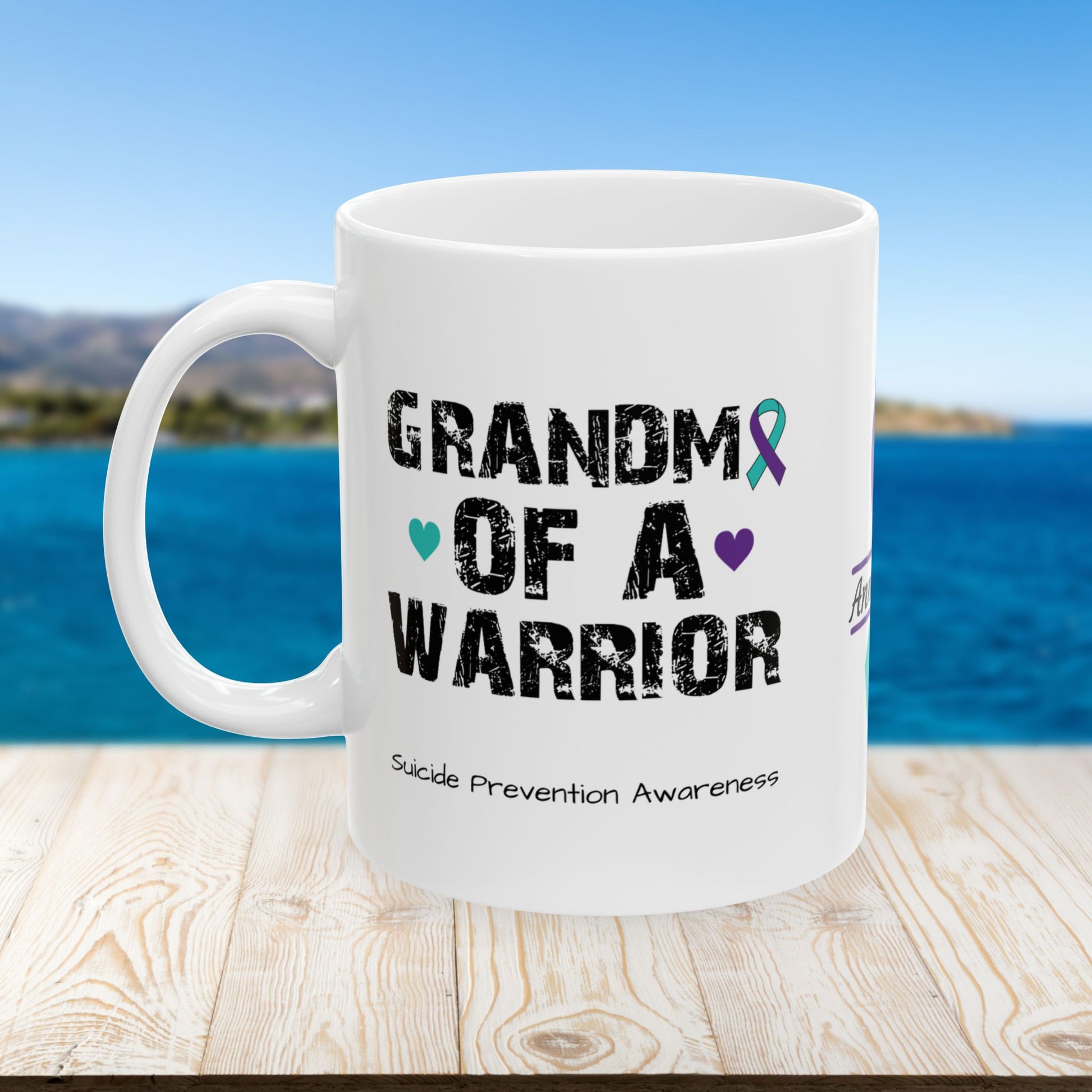 Grandma of a Warrior - Personalized Suicide Prevention Awareness Gift, Empowerment and Resilience Ceramic Mug, Support for Survivors