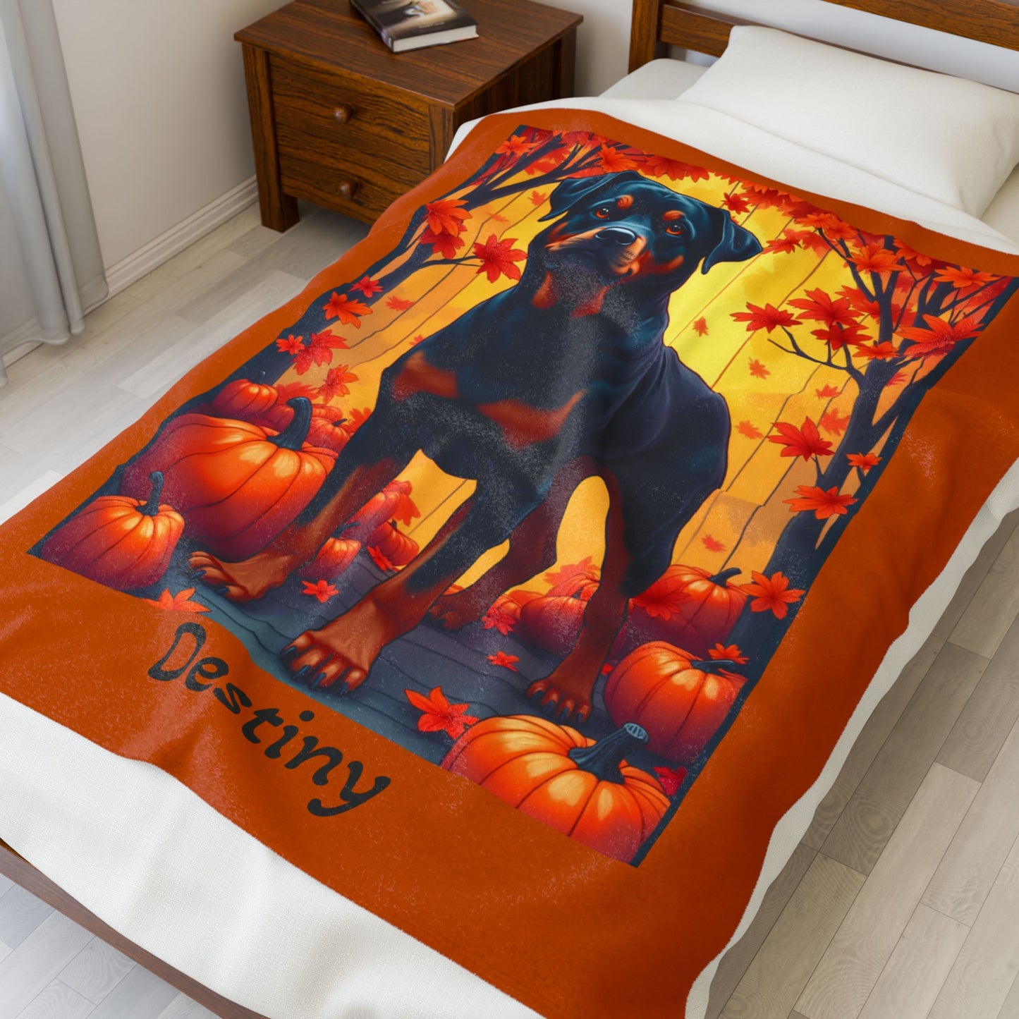 Black and Mahogany Rottweiler velveteen plush blanket, soft personalized dog throw for Rottie owners - MySisterIsASurvivor