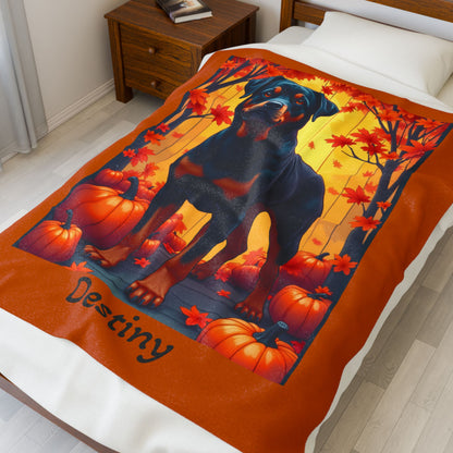 Black and Mahogany Rottweiler velveteen plush blanket, soft personalized dog throw for Rottie owners - MySisterIsASurvivor