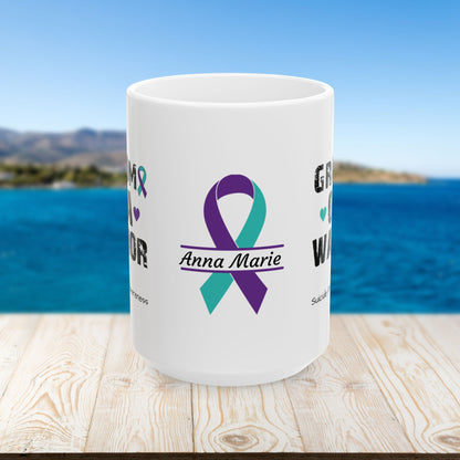 Grandma of a Warrior - Personalized Suicide Prevention Awareness Gift, Empowerment and Resilience Ceramic Mug, Support for Survivors