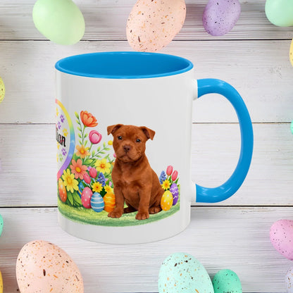 Shop our pitbull red puppy easter mug featuring the 11oz style option from MySisterIsASurvivor.