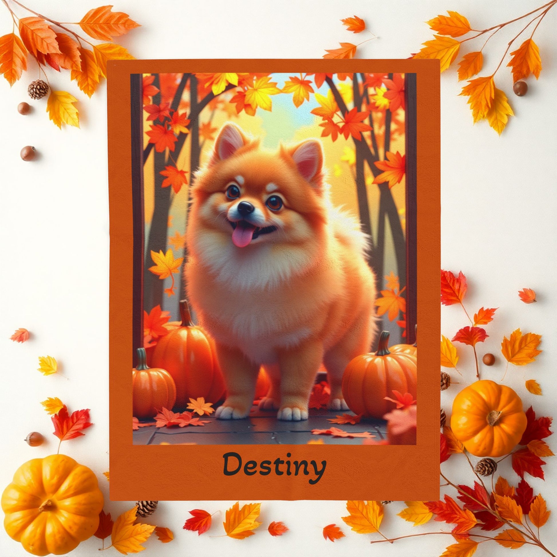 Orange Pomeranian velveteen plush blanket, cozy pet parent throw blanket, fluffy soft dog lover home accent