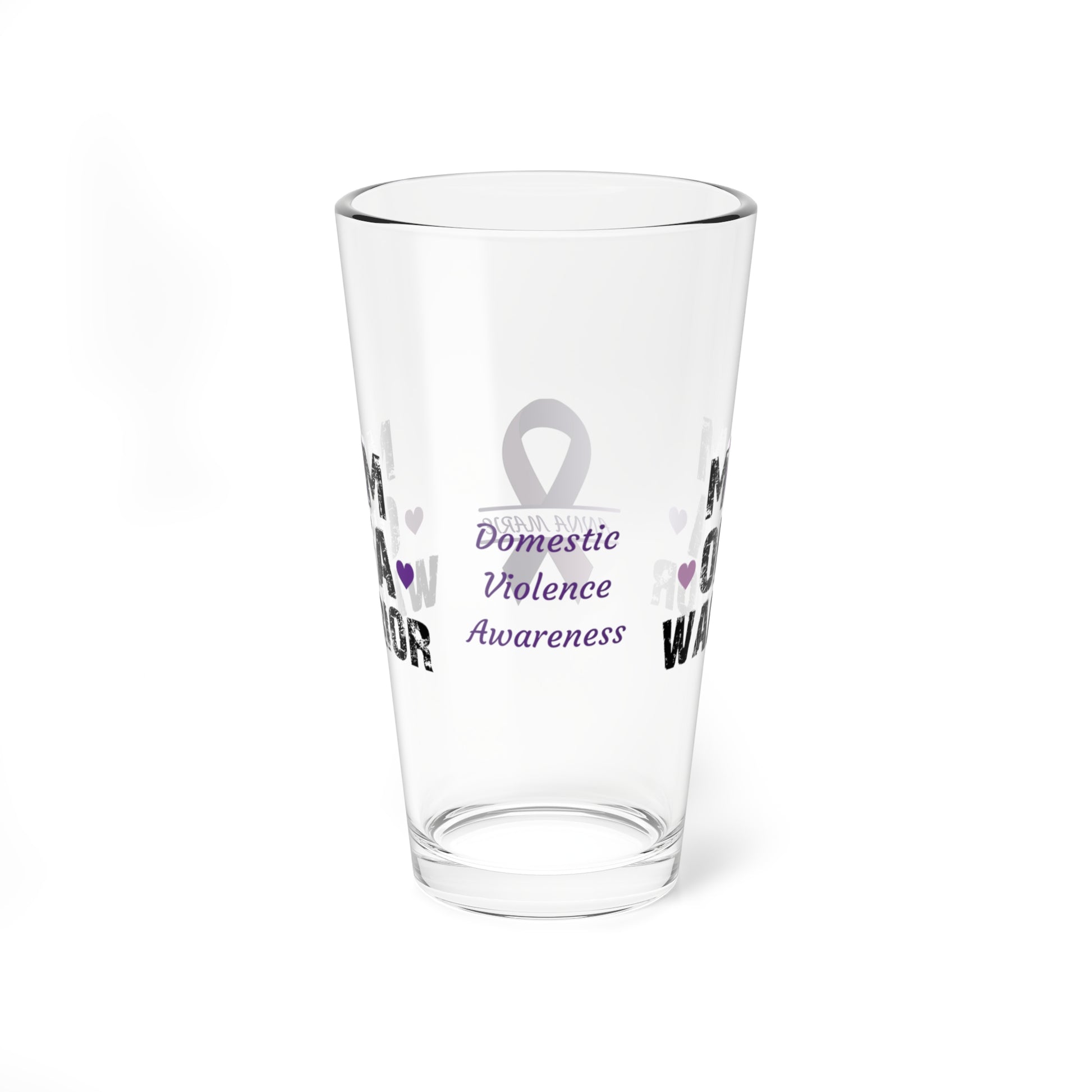 Mom of a Warrior: Personalized Domestic Violence Awareness Warrior Pint Glass - Proud Family Member