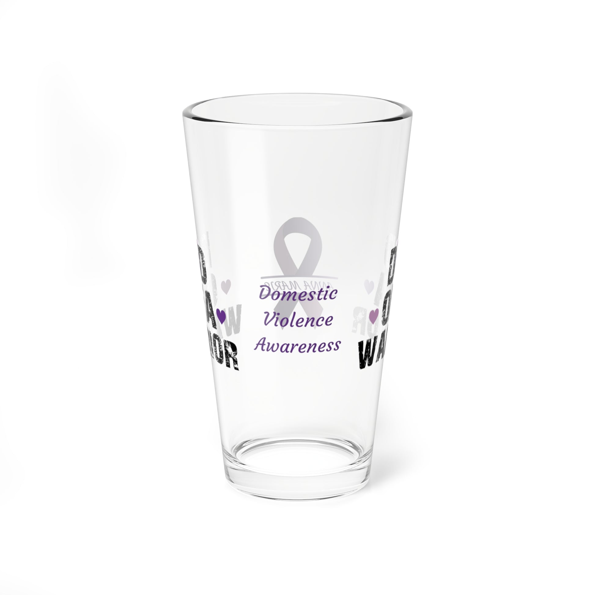 Dad of a Warrior: Personalized Domestic Violence Awareness Warrior Pint Glass - Proud Family Member