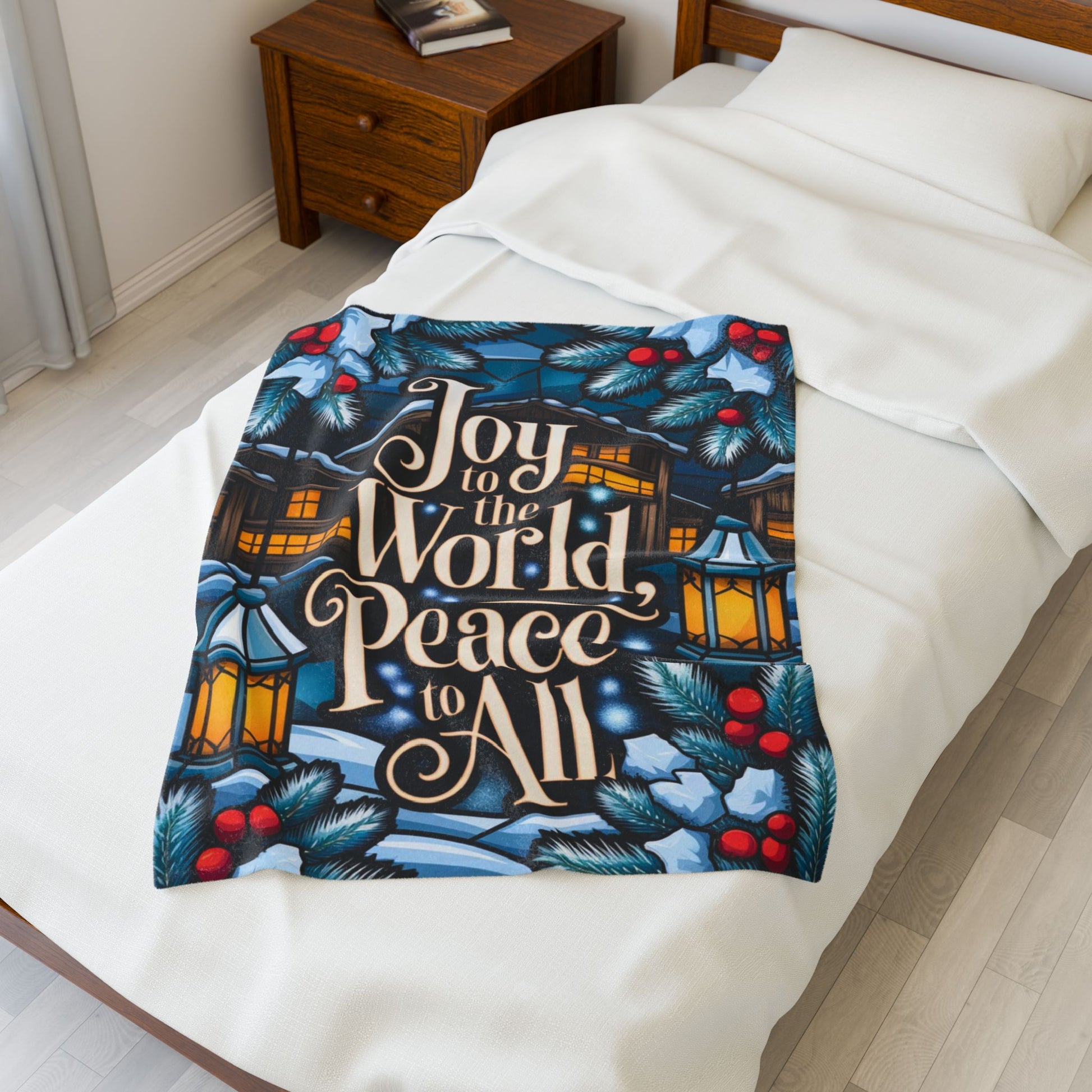 Holiday blanket “Joy to the World, Peace to All” cozy Christmas throw for seasonal cheer and warmth