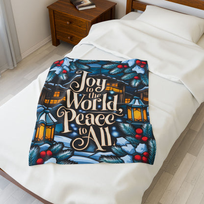 Holiday blanket “Joy to the World, Peace to All” cozy Christmas throw for seasonal cheer and warmth