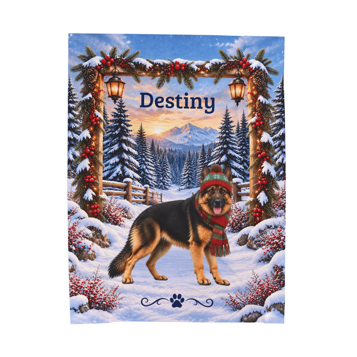 German Shepherd (Blanket Coat) - Personalized Winter Lodge Blanket, Custom Name Velveteen Throw - MySisterIsAsurvor