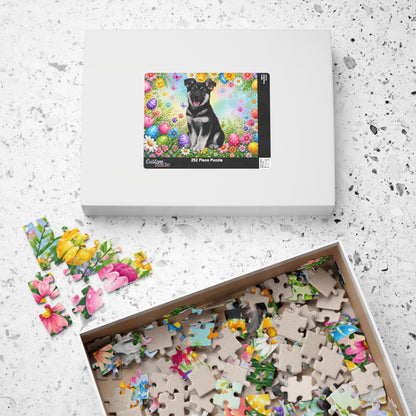 German Shepherd (Black & Silver) Easter Puppy Puzzle - Flowers, Eggs, and Spring Fun