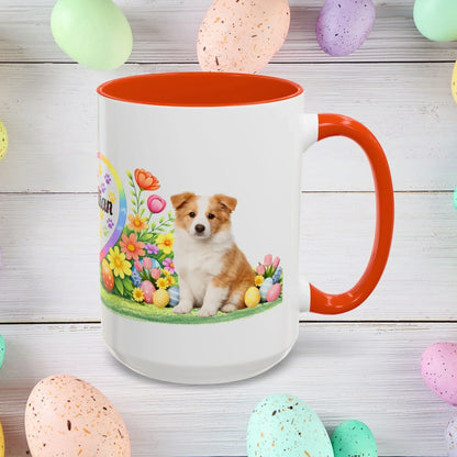 Shop our border collie gold puppy easter mug featuring the 15oz style option from MySisterIsASurvivor.