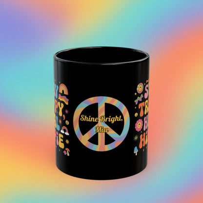 Stay Trippy Heal Hippie retro 70s mug, groovy self-care mental wellness gift - MySisterIsASurvivor