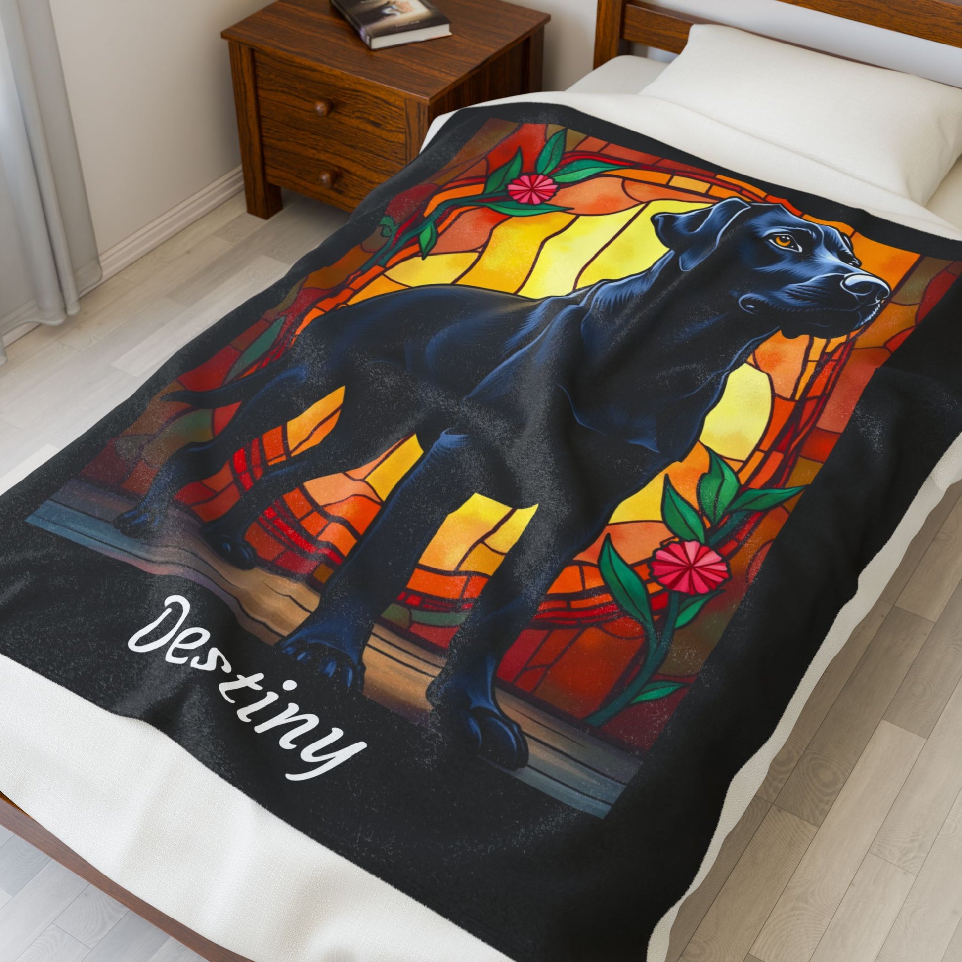 Labrador Retriever Black Coat Blanket, Velveteen Plush Custom Dog Art Throw, Gift for Humans