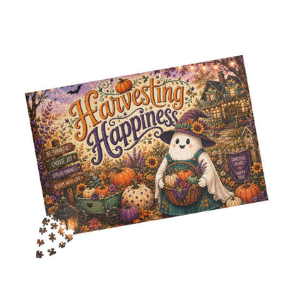 Harvesting Happiness Halloween Puzzle - Witch Ghost with Harvest Basket, Sunflowers, and Pumpkins