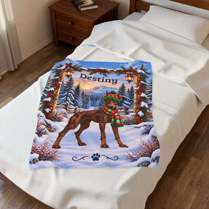 Doberman (Red Coat) - Personalized Winter Blanket, Custom Name Velveteen Throw