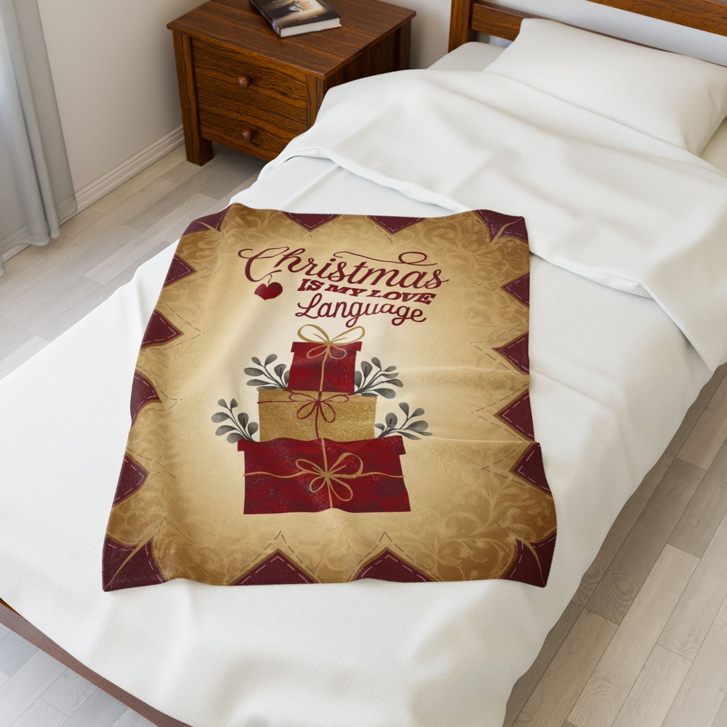 Christmas blanket “Christmas Is My Love Language” with festive winter design for cozy self-care