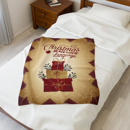 Christmas blanket “Christmas Is My Love Language” with festive winter design for cozy self-care