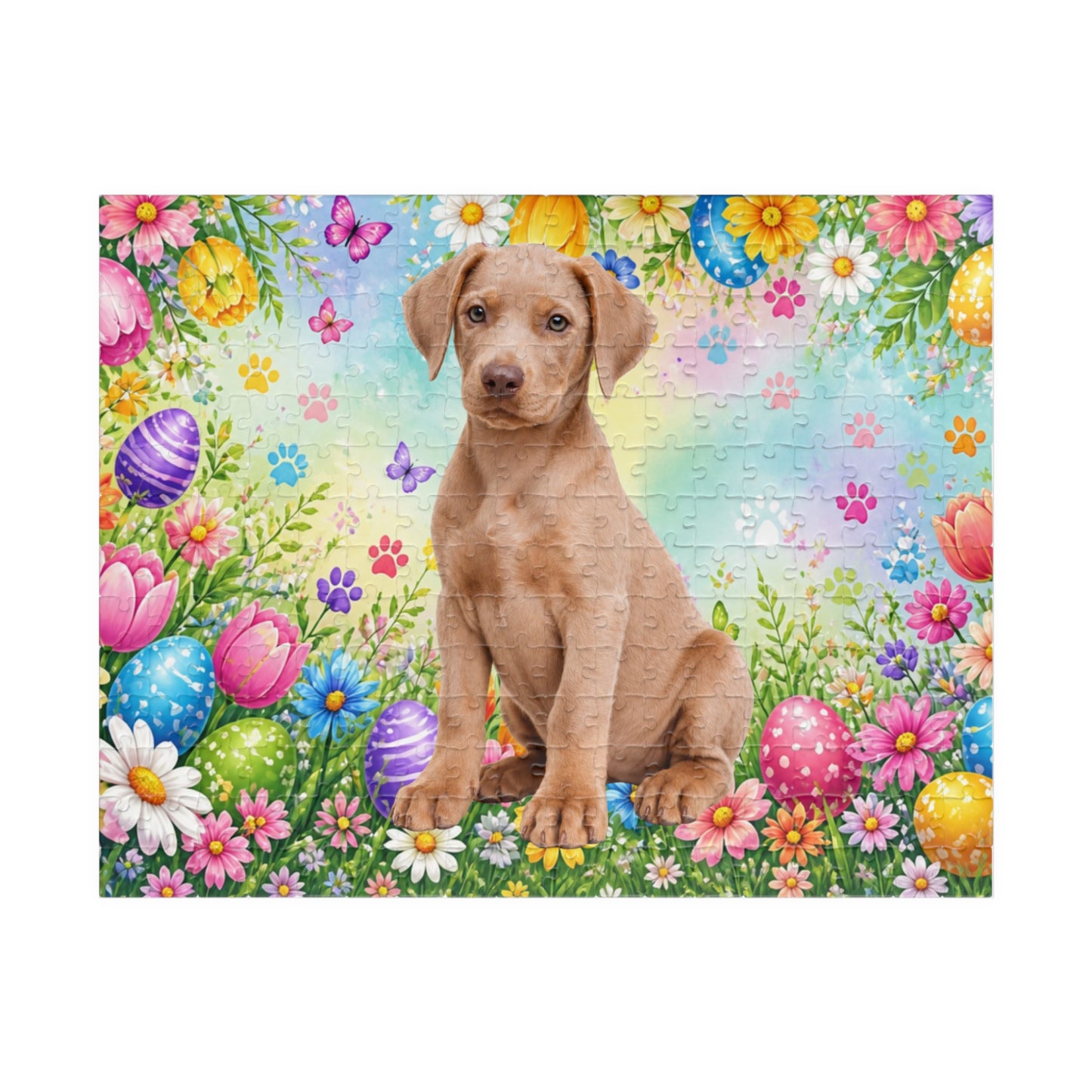 Doberman (Fawn) Easter Puppy Puzzle - Wildflowers, Painted Eggs, and Spring Butterflies