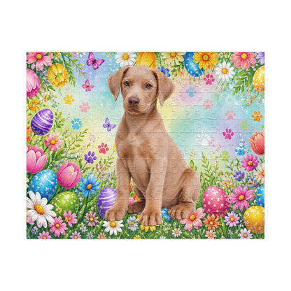Doberman (Fawn) Easter Puppy Puzzle - Wildflowers, Painted Eggs, and Spring Butterflies