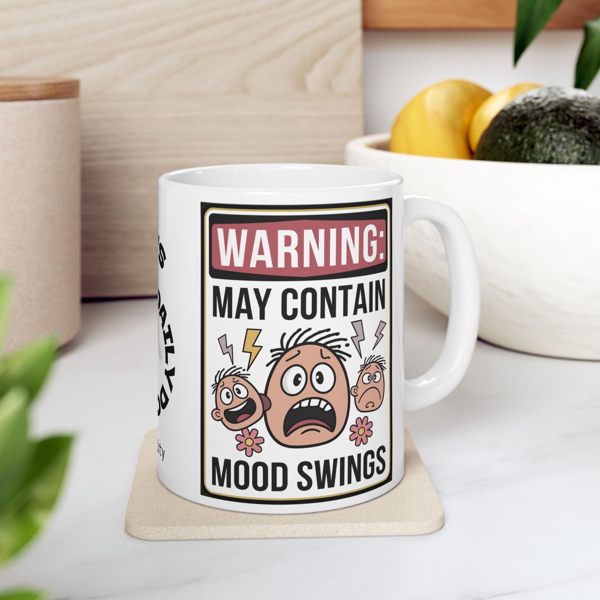 Warning: May Contain Mood Swings Funny Mental Health Mug, Stylish Ceramic Coffee Cup, Positive Affirmation Gift, Anxiety Relief, Self-Care Mug, Therapist Office Decor