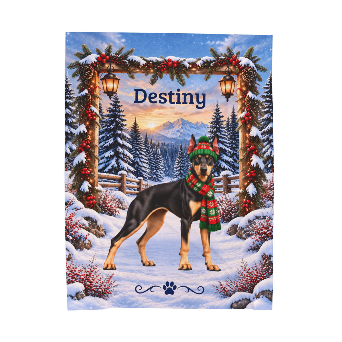Doberman (Black & Fawn Coat) - Personalized Winter Blanket, Snowy Mountain Velveteen Throw