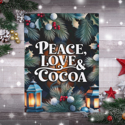 Cozy Christmas blanket “Peace, Love & Cocoa” holiday throw for warmth, relaxation, and joy