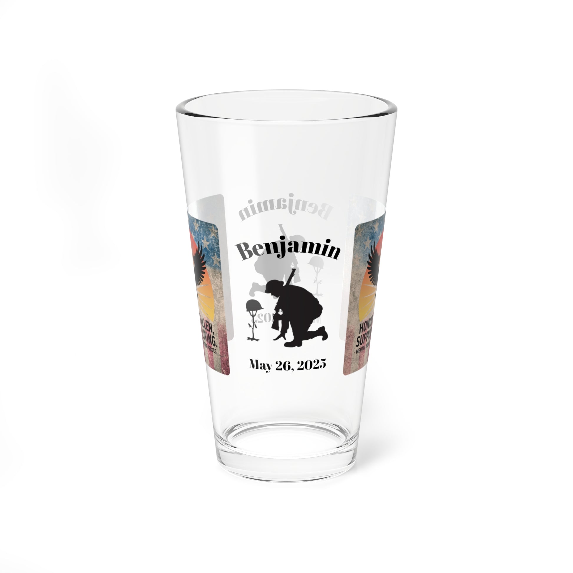Personalized Memorial Day Pint Glass - "Honor The Fallen", PTSD Awareness Gift for Veterans & Memorial Days