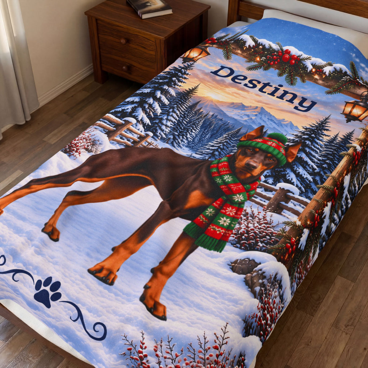 Doberman (Red & Rust Coat) - Personalized Winter Blanket, Custom Name Velveteen Throw
