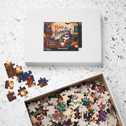 Boo to Burnout Halloween Puzzle - Ghost in Beanie with Rest Recharge Repeat Mug and Self-Care Books