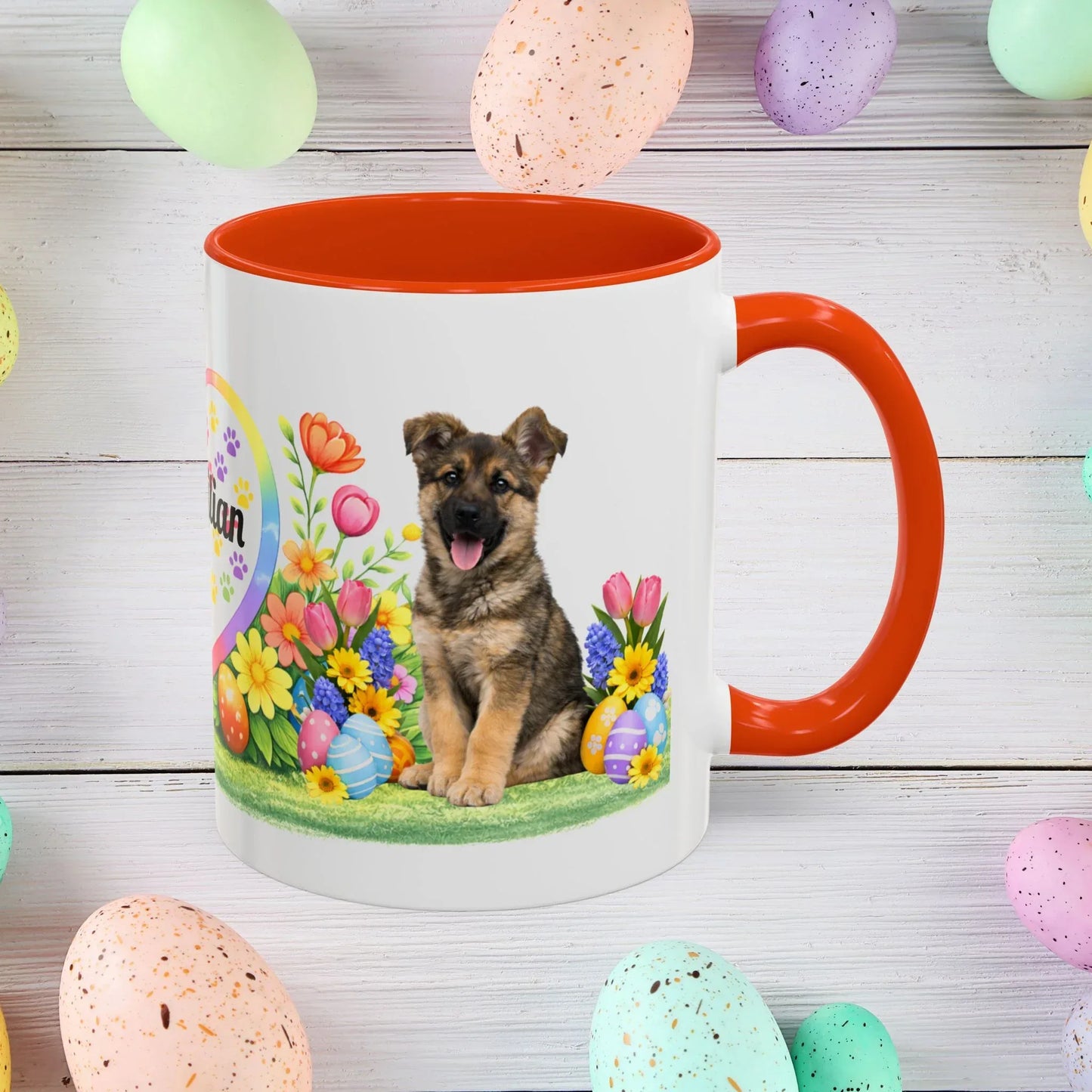 Shop our german shepherd sable puppy easter mug featuring the 11oz style option from MySisterIsASurvivor.