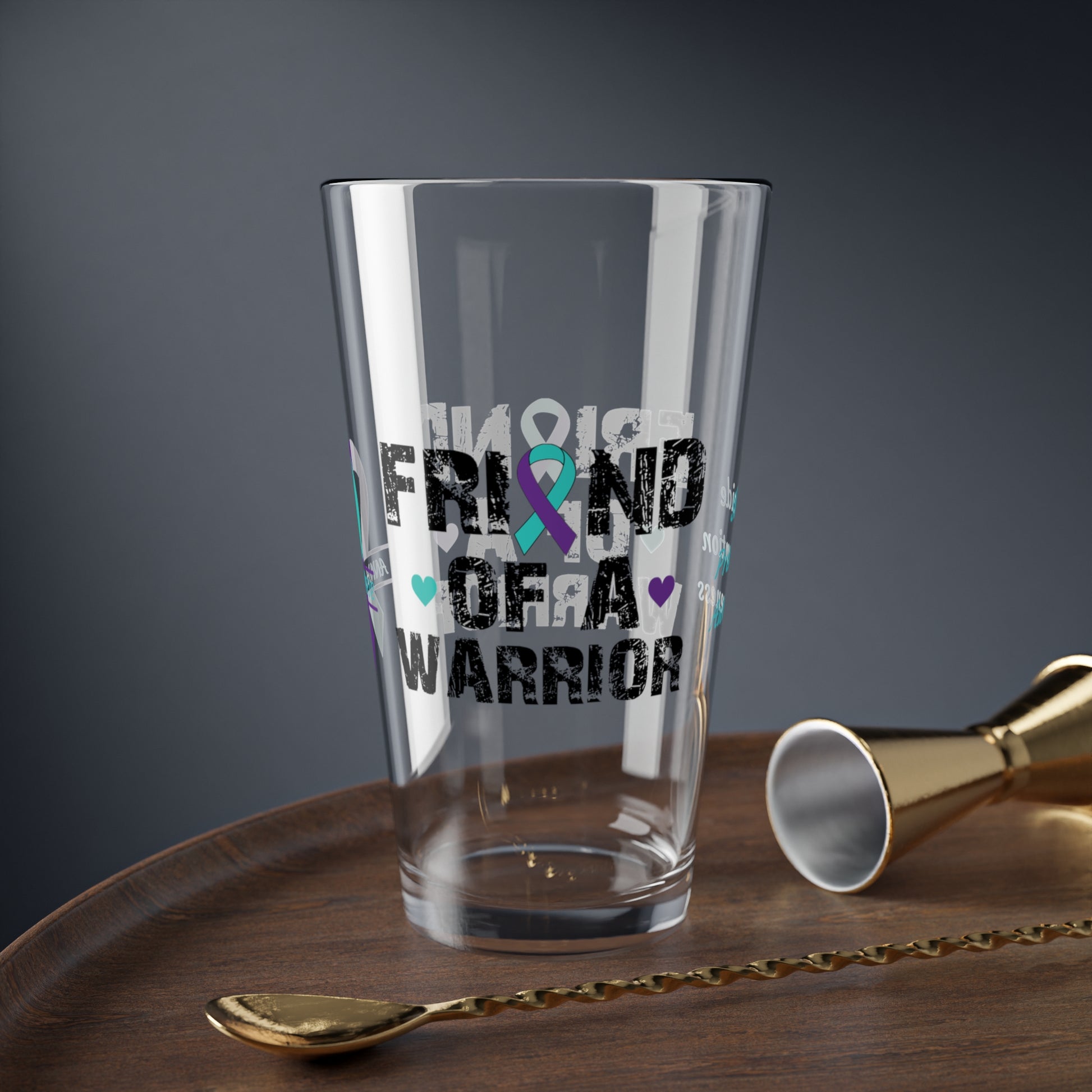 Friend of a Warrior: Personalized Suicide Prevention Awareness Warrior Pint Glass - Proud Family Member