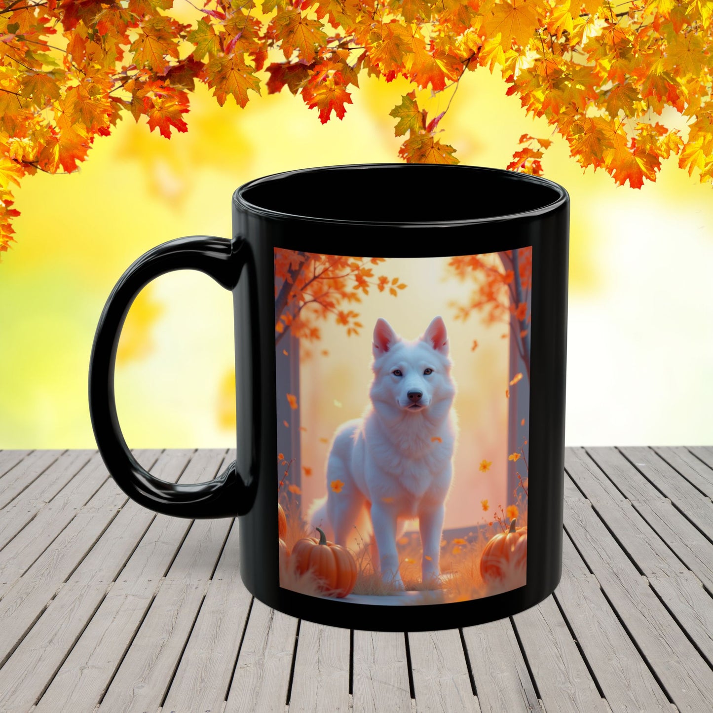 White German Shepherd Autumn Custom Coffee Mug - Personalized Fall Dog Gift for Coffee & Tea Moments
