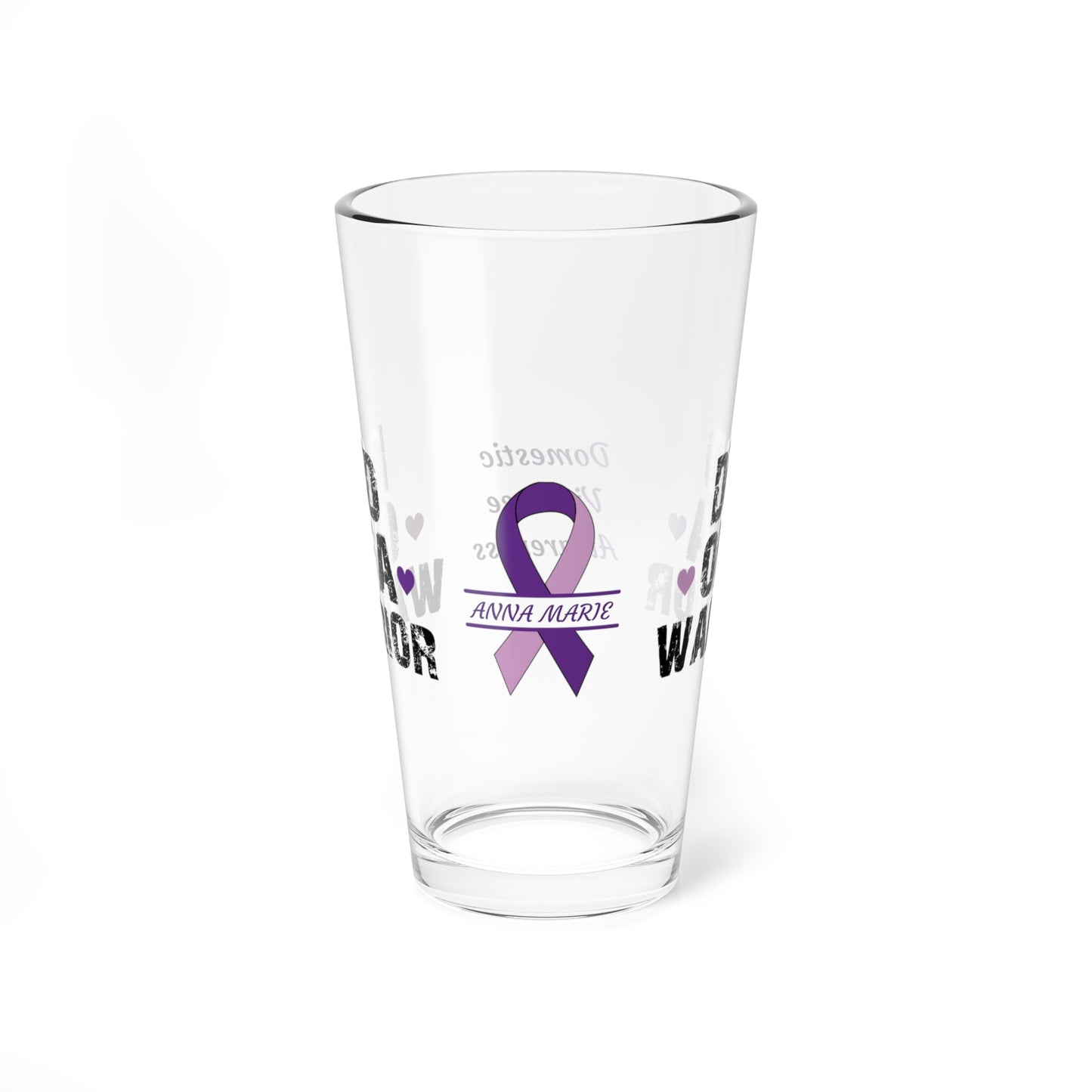 Dad of a Warrior: Personalized Domestic Violence Awareness Warrior Pint Glass - Proud Family Member
