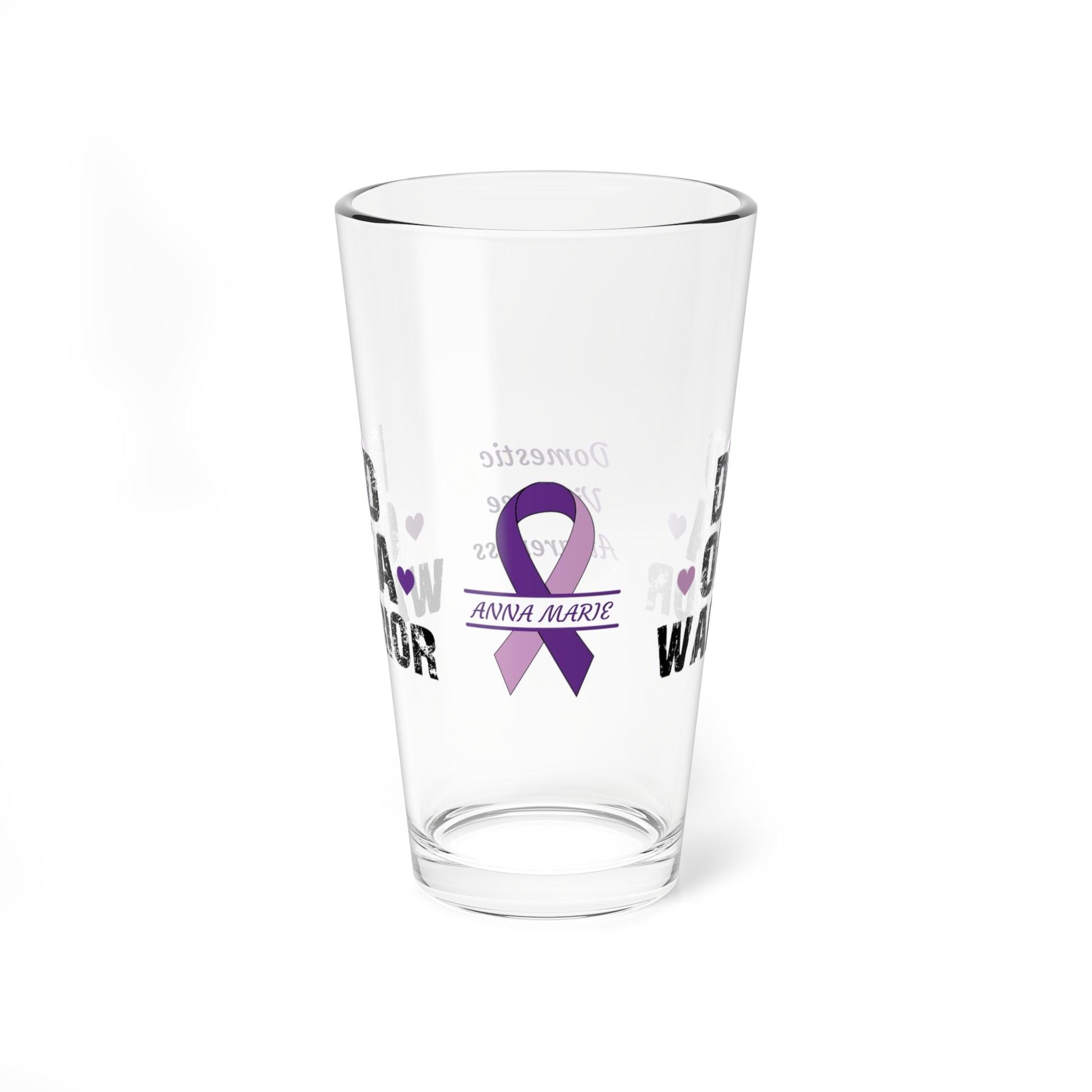 Dad of a Warrior: Personalized Domestic Violence Awareness Warrior Pint Glass - Proud Family Member