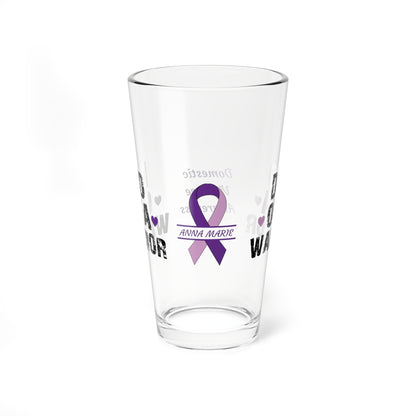 Dad of a Warrior: Personalized Domestic Violence Awareness Warrior Pint Glass - Proud Family Member