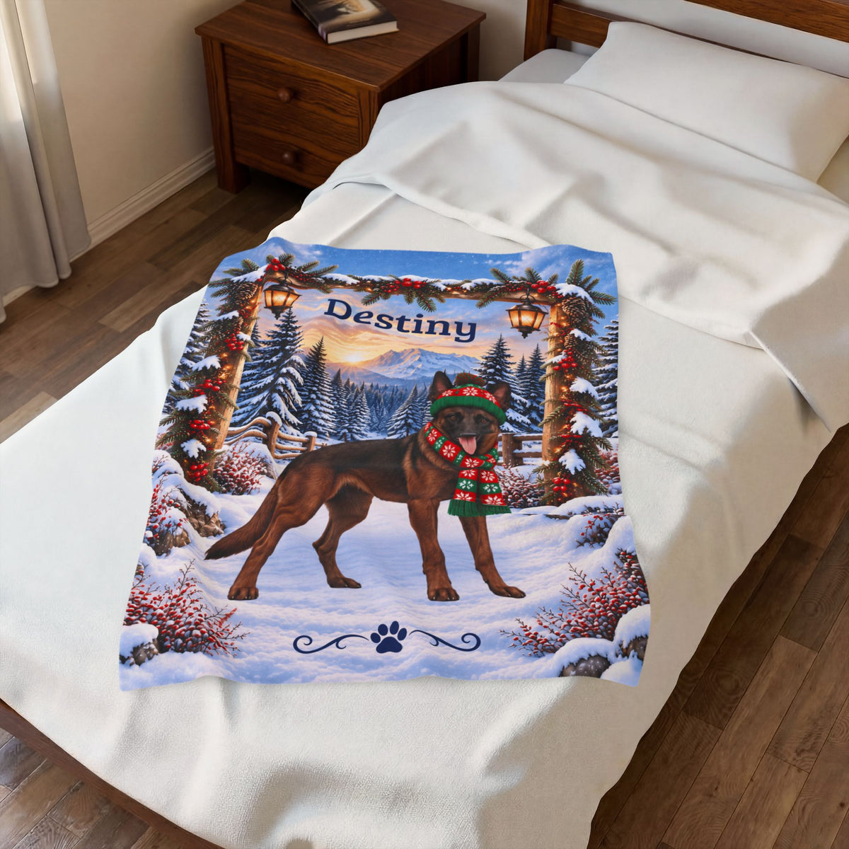 Belgian Malinois (Mahogany Sable Coat) - Custom Name Winter Lodge Blanket, Plush Mali Mom Gift