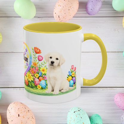 Shop our labrador retriever yellow creamy white puppy easter mug featuring the 15oz style option from MySisterIsASurvivor.
