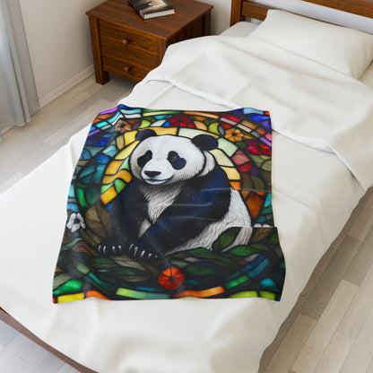 A tranquil panda blanket in stained glass style, ideal for calm evenings and mindful rest.