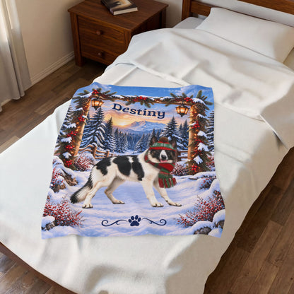 German Shepherd (Black & White Coat) - Personalized Winter Cabin Throw, Custom Name Velveteen Blanket - MySisterIsAsurvor